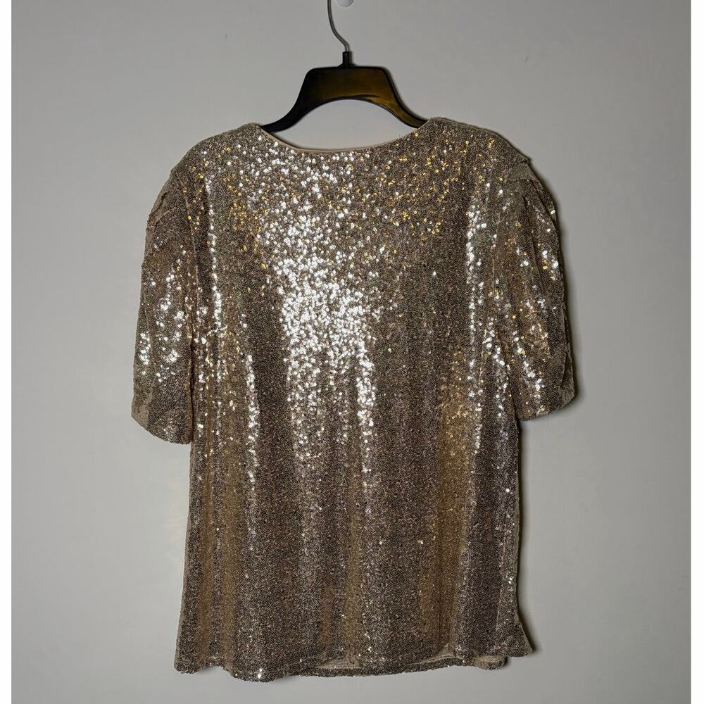 Lane Bryant Women's Size 18 Gold Sequin V-Neck Short Sleeve Party Holiday Top - Picture 2 of 5